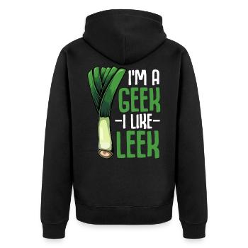 Lauch - I'm A Geek I like Leek Vegan Gemüse Spruch - Unisex Premium Bio Zip Hoodie - Schwarz - Hinten - Nico (187cm)