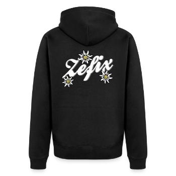 Edelweiß - Unisex Premium Bio Zip Hoodie - Schwarz - Hinten - Nico (187cm)