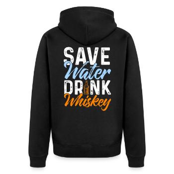 Whiskey Whisky Scotch Single Malt Bourbon Geschenk - Unisex Premium Bio Zip Hoodie - Schwarz - Hinten - Nico (187cm)