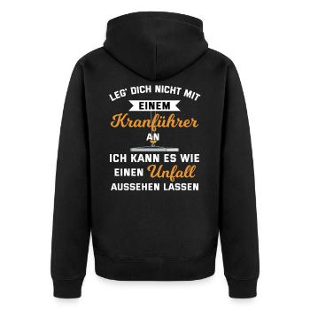 Kranführer Bauarbeiter Spruch Baustelle Geschenk - Unisex Premium Bio Zip Hoodie - Schwarz - Hinten - Nico (187cm)