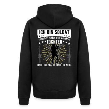 Bundeswehr Soldat Soldaten Papa Spruch Geschenk - Unisex Premium Bio Zip Hoodie - Schwarz - Hinten - Nico (187cm)
