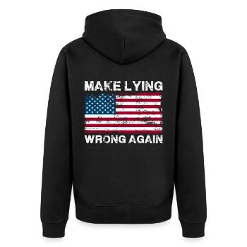 Anti- macht Lügen wieder falsch Protest - Unisex Premium Bio Zip Hoodie - Schwarz - Hinten - Nico (187cm)