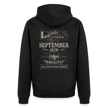 Legends are Born In September 1970 Geburtstag - Unisex Premium Bio Zip Hoodie - Schwarz - Hinten - Nico (187cm)