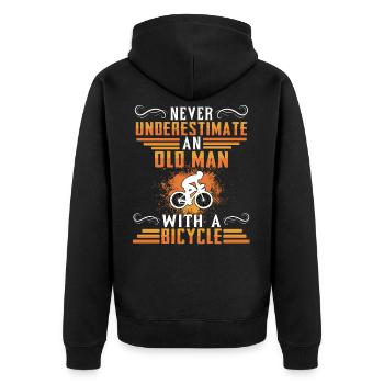 Never underestimate an old man on a bicycle - Unisex Premium Organic Zip Hoodie - black - Back - Nico (187cm)