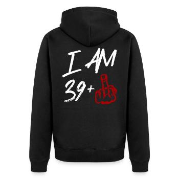 I Am 39 + Mittelfinger 40 Geburtstag - Unisex Premium Bio Zip Hoodie - Schwarz - Hinten - Nico (187cm)