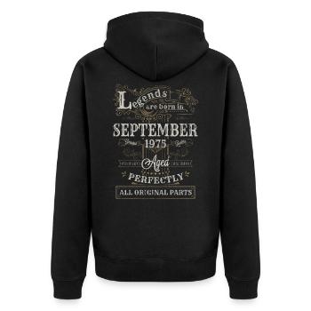 Legends are Born In September 1975 Geburtstag - Unisex Premium Bio Zip Hoodie - Schwarz - Hinten - Nico (187cm)