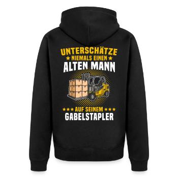 Staplerfahrer Gabelstapler Mann unterschätze - Unisex Premium Bio Zip Hoodie - Schwarz - Hinten - Nico (187cm)