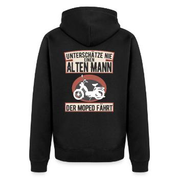 Moped Mofa Mopedfahrer Männer Opa Geschenk - Unisex Premium Bio Zip Hoodie - Schwarz - Hinten - Nico (187cm)