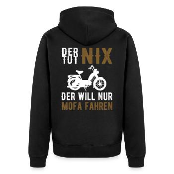 Mofa Moped Mopedfahrer Spruch Geschenk - Unisex Premium Bio Zip Hoodie - Schwarz - Hinten - Nico (187cm)