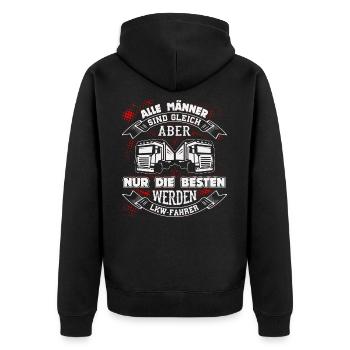 Trucker LKW Fahrer Fernfahrer Brummi Geschenk - Unisex Premium Bio Zip Hoodie - Schwarz - Hinten - Nico (187cm)