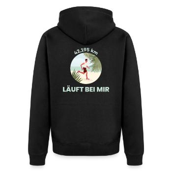 Marathon 42,195 km | Läuft bei mir - Unisex Premium Bio Zip Hoodie - Schwarz - Hinten - Nico (187cm)