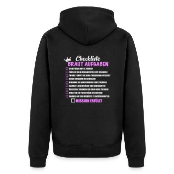 JGA Party Checkliste Braut Aufgaben Mutprobe - Unisex Premium Bio Zip Hoodie - Schwarz - Hinten - Nico (187cm)