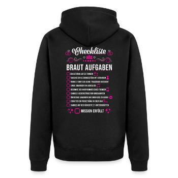 JGA Hochzeit Party Checkliste Braut Aufgaben - Unisex Premium Bio Zip Hoodie - Schwarz - Hinten - Nico (187cm)