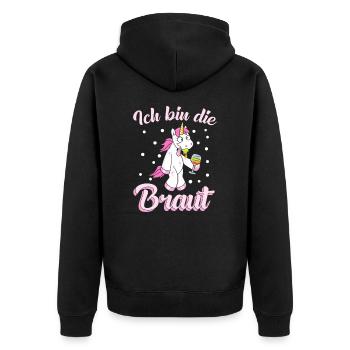 Ich bin die Braut Einhorn JGA Hochzeit Geschen - Unisex Premium Bio Zip Hoodie - Schwarz - Hinten - Nico (187cm)
