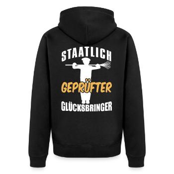 Staatlich Geprüfter Glücksbringer - Unisex Premium Bio Zip Hoodie - Schwarz - Hinten - Nico (187cm)