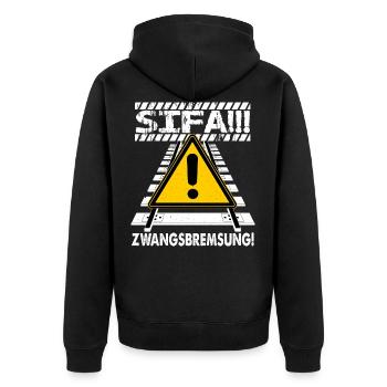 SIFA Zwangsbremsung - Unisex Premium Bio Zip Hoodie - Schwarz - Hinten - Nico (187cm)