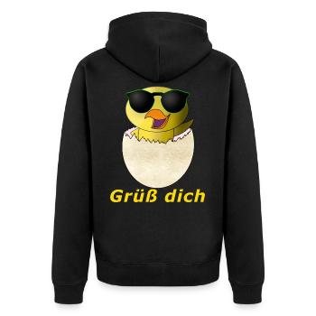 Grüß dich Küken - Unisex Premium Bio Zip Hoodie - Schwarz - Hinten - Nico (187cm)