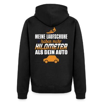 Meine Schuhe Haben Mehr Kilometer Als Dein Auto - Unisex Premium Bio Zip Hoodie - Schwarz - Hinten - Nico (187cm)