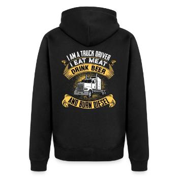 Chauffeur de camion mange de la viande, boit de la bière et brûle ... - Veste à capuche bio Premium Unisexe - noir - Dos - Nico (187cm)