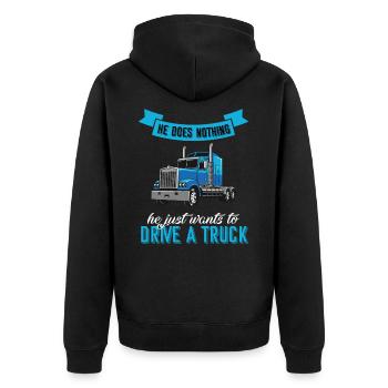 Il veut juste conduire un camion - Veste à capuche bio Premium Unisexe - noir - Dos - Nico (187cm)