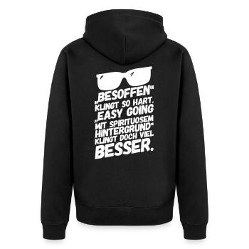 Besoffen Sauen Lustiger Spruch - Unisex Premium Bio Zip Hoodie - Schwarz - Hinten - Nico (187cm)