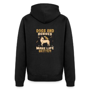 Hunde Pferde Reiten Kinder Spruch Geschenk - Unisex Premium Bio Zip Hoodie - Schwarz - Hinten - Nico (187cm)