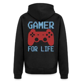 Gamer For Life - Unisex Premium Bio Zip Hoodie - Schwarz - Hinten - Nico (187cm)