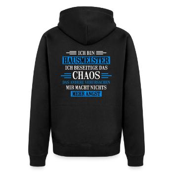 Hausmeister Lustiger Spruch Männer Geschenk - Unisex Premium Bio Zip Hoodie - Schwarz - Hinten - Nico (187cm)