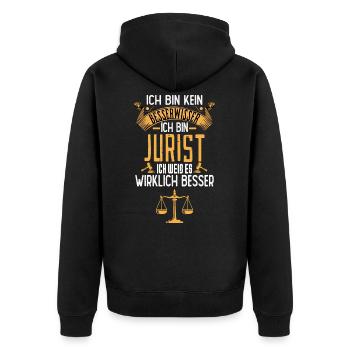 ich bin jurist ich weiß es wirklich besser - Unisex Premium Bio Zip Hoodie - Schwarz - Hinten - Nico (187cm)