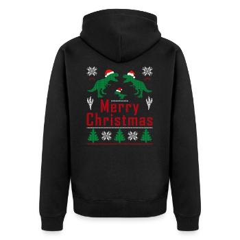 Weihnachtsdinosaurier Rex Pyjamas Männer Jungen Kinder Geschenke - Unisex Premium Bio Zip Hoodie - Schwarz - Hinten - Nico (187cm)