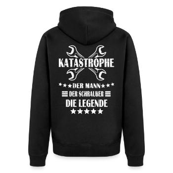 Katastrophe Steel Schrauber Geschenk - Unisex Premium Bio Zip Hoodie - Schwarz - Hinten - Nico (187cm)