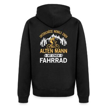 Unterschätze niemals einen alten Mann Fahrrad Bike - Unisex Premium Bio Zip Hoodie - Schwarz - Hinten - Nico (187cm)