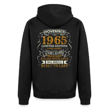 55 ans d'anniversaire Vintage né en novembre 1965 - Veste à capuche bio Premium Unisexe - noir - Dos - Nico (187cm)