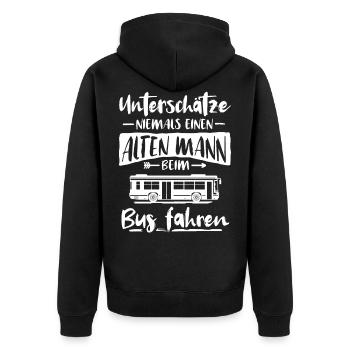 Busfahrer Unterschätze alten Mann Bus fahren - Unisex Premium Bio Zip Hoodie - Schwarz - Hinten - Nico (187cm)