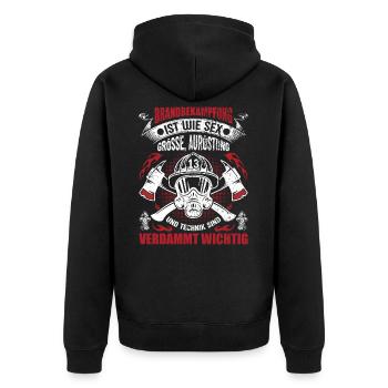 Freiwillige Feuerwehr Feuerwehrmann 112 Geschenk - Unisex Premium Bio Zip Hoodie - Schwarz - Hinten - Nico (187cm)