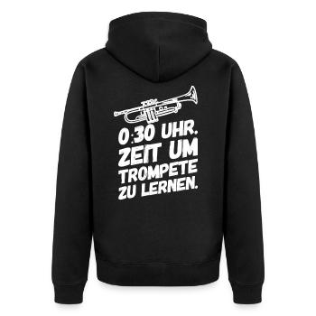 Trompete Trompeten Trompeter Zeit - Unisex Premium Bio Zip Hoodie - Schwarz - Hinten - Nico (187cm)