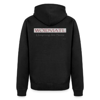 Woidviatla Uasprung des Seins - Unisex Premium Bio Zip Hoodie - Schwarz - Hinten - Nico (187cm)