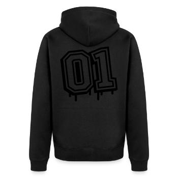 01 eins nummer 1 - Unisex Premium Bio Zip Hoodie - Schwarz - Hinten - Nico (187cm)