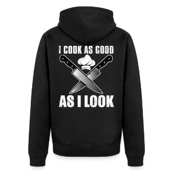 Kochen Koch Küche Chefkoch Köchin Essen Geschenk - Unisex Premium Bio Zip Hoodie - Schwarz - Hinten - Nico (187cm)