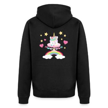 Einhorn Pony Torte Geburtstag Sterne Herzen - Unisex Premium Bio Zip Hoodie - Schwarz - Hinten - Nico (187cm)
