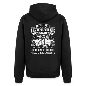 Trucker LKW Fahrer Fernfahrer Brummi Geschenk - Unisex Premium Bio Zip Hoodie - Schwarz - Hinten - Nico (187cm)