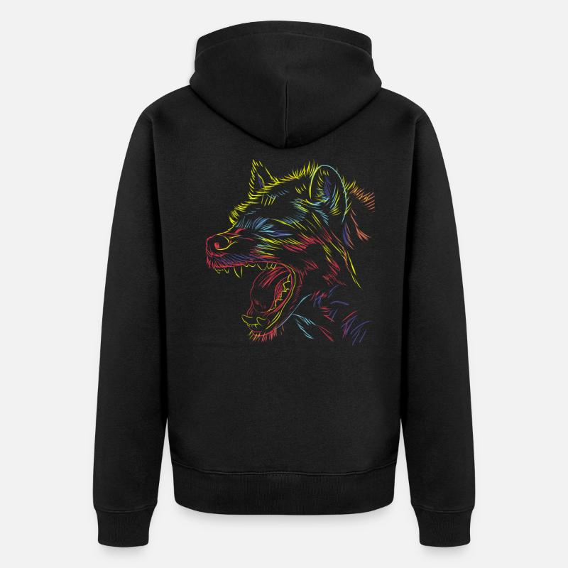 Bunte Striche Hyäne - Unisex Premium Bio Zip Hoodie - Schwarz