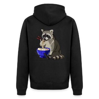 Waschbär Ramen - Unisex Premium Bio Zip Hoodie - Schwarz - Hinten - Nico (187cm)