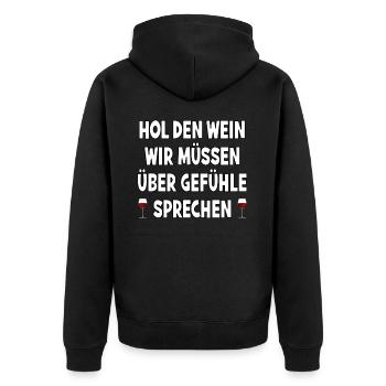 Wein Rotwein Gefühle Alkohol Witziges Geschenk - Unisex Premium Bio Zip Hoodie - Schwarz - Hinten - Nico (187cm)
