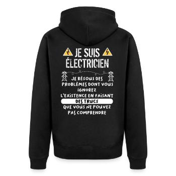 t-shirt humour électricien - Veste à capuche bio Premium Unisexe - noir - Dos - Nico (187cm)