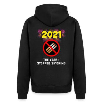 2021 Neujahr Gute Vorsätze Rauchstopp Nikotinsucht - Unisex Premium Bio Zip Hoodie - Schwarz - Hinten - Nico (187cm)
