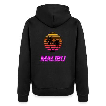 Malibu Palmen Strand Urlaub Sonne Sommer Vaporwave - Unisex Premium Bio Zip Hoodie - Schwarz - Hinten - Nico (187cm)