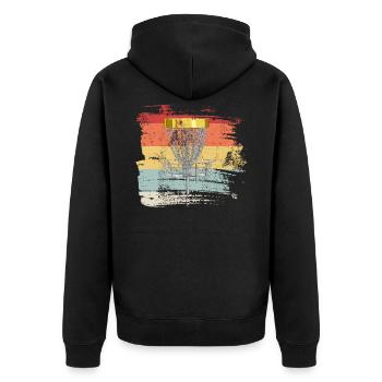 Retro Disc Golf - Unisex Premium Bio Zip Hoodie - Schwarz - Hinten - Nico (187cm)
