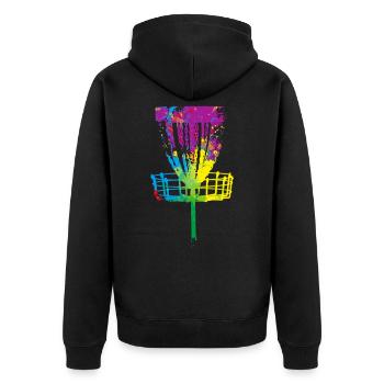 Splash Disc Golf - Unisex Premium Bio Zip Hoodie - Schwarz - Hinten - Nico (187cm)