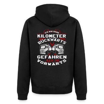 Trucker LKW Fahrer Fernfahrer Brummi Geschenk - Unisex Premium Bio Zip Hoodie - Schwarz - Hinten - Nico (187cm)
